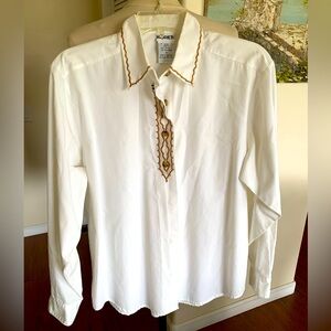 Koret Casual White embroidered neck, Button Down, perfect cotton/poly blend